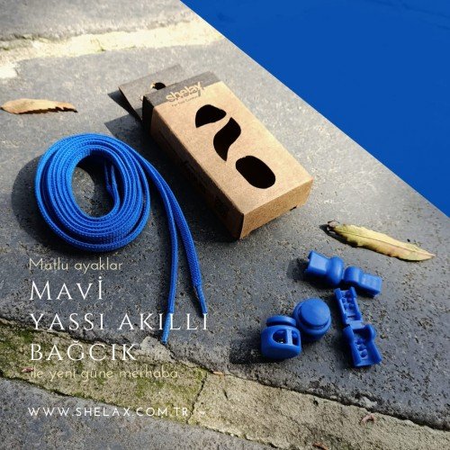 Shelax Mavi Yassı Elastik Akıllı Bağcık Butonlu