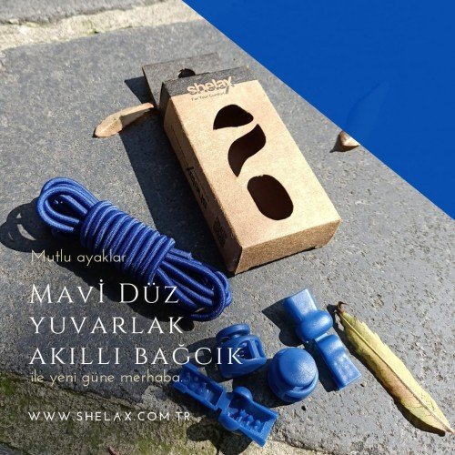 Shelax Düz Mavi Yuvarlak Elastik Akıllı Bağcık Butonlu